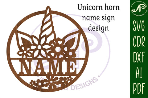 Unicorn horn name sign svg laser cut template SVG APInspireddesigns 