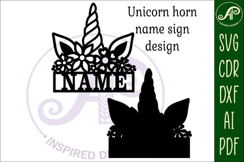 Unicorn horn Name sign svg laser cut template, wall art SVG APInspireddesigns 