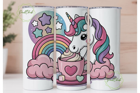 Unicorn Hot Chocolate 20oz Tumbler Wrap Sublimation PixelChick 