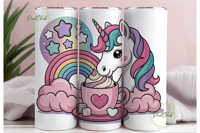 Unicorn Hot Chocolate 20oz Tumbler Wrap Sublimation PixelChick 