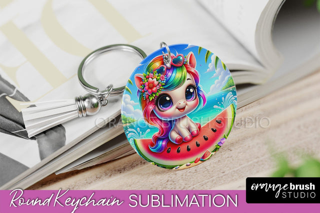 Unicorn Keychain - Summer Beach Keychain Sublimation Design Sublimation OrangeBrushStudio 