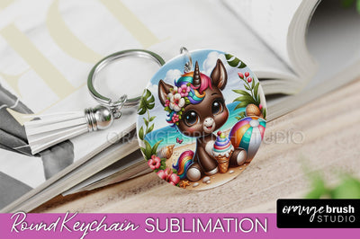 Unicorn Keychain - Summer Beach Keychain Sublimation Design Sublimation OrangeBrushStudio 