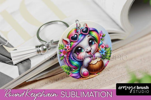 Unicorn Keychain - Summer Beach Keychain Sublimation Design Sublimation OrangeBrushStudio 