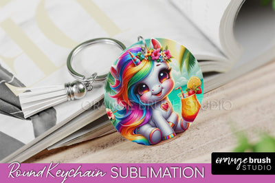 Unicorn Keychain - Summer Beach Keychain Sublimation Design Sublimation OrangeBrushStudio 