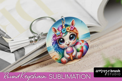 Unicorn Keychain - Summer Beach Keychain Sublimation Design Sublimation OrangeBrushStudio 