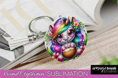 Unicorn Keychain - Summer Beach Keychain Sublimation Design Sublimation OrangeBrushStudio 