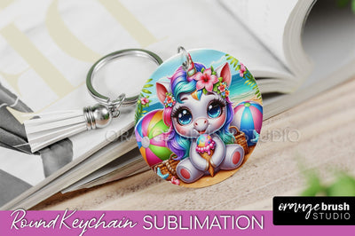 Unicorn Keychain - Summer Beach Keychain Sublimation Design Sublimation OrangeBrushStudio 