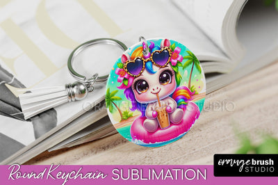 Unicorn Keychain - Summer Beach Keychain Sublimation Design Sublimation OrangeBrushStudio 