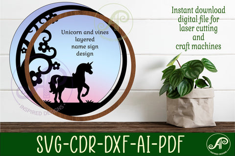 Unicorn layered personalized name wall art sign, SVG file SVG APInspireddesigns 