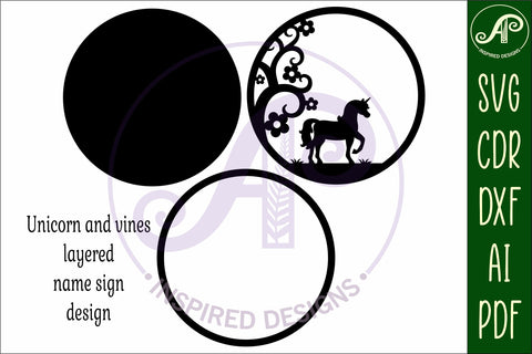 Unicorn layered personalized name wall art sign, SVG file SVG APInspireddesigns 