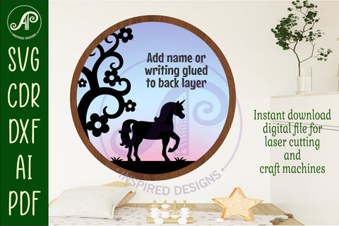 Unicorn layered personalized name wall art sign, SVG file SVG APInspireddesigns 