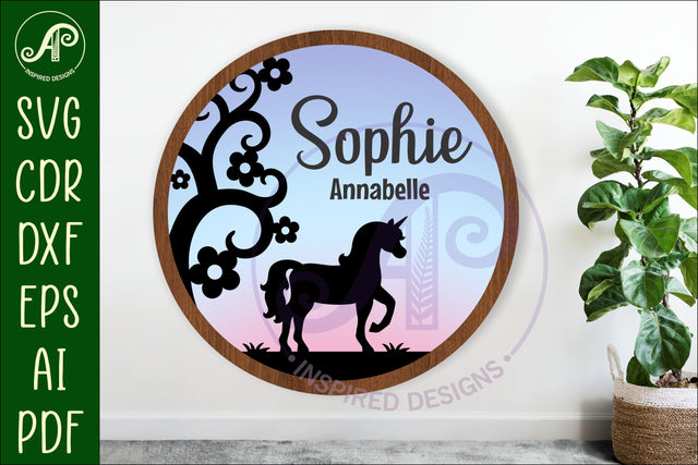 Unicorn layered personalized name wall art sign, SVG file SVG APInspireddesigns 
