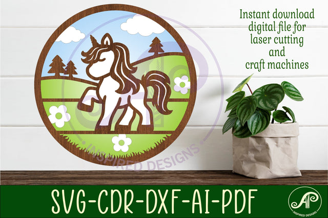 Unicorn layered scene wall art sign, SVG file. vector SVG APInspireddesigns 