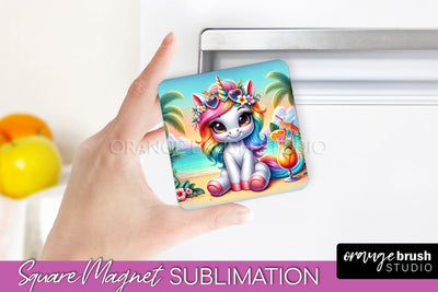 Unicorn Magnet Sublimation - Summer Beach Magnet for Fridge Sublimation OrangeBrushStudio 
