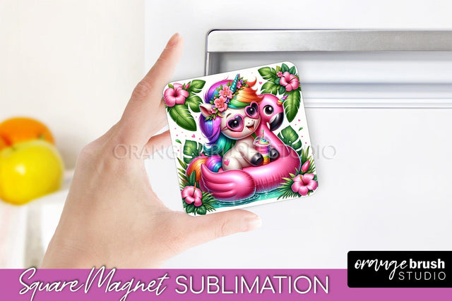 Unicorn Magnet Sublimation - Summer Beach Magnet for Fridge Sublimation OrangeBrushStudio 