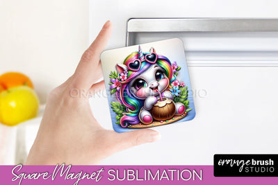 Unicorn Magnet Sublimation - Summer Beach Magnet for Fridge Sublimation OrangeBrushStudio 
