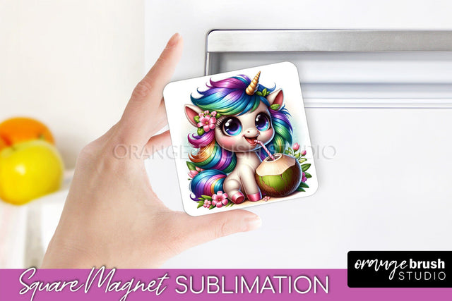 Unicorn Magnet Sublimation - Summer Beach Magnet for Fridge Sublimation OrangeBrushStudio 