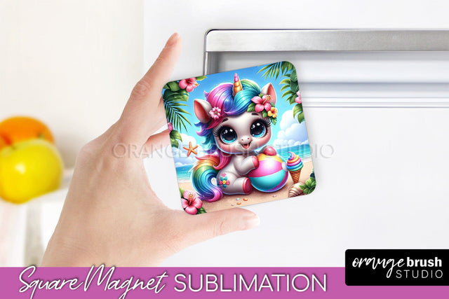 Unicorn Magnet Sublimation - Summer Beach Magnet for Fridge Sublimation OrangeBrushStudio 