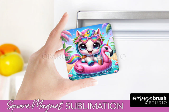 Unicorn Magnet Sublimation - Summer Beach Magnet for Fridge Sublimation OrangeBrushStudio 