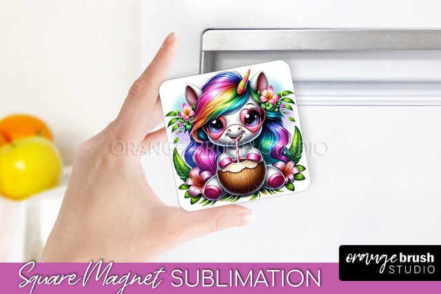 Unicorn Magnet Sublimation - Summer Beach Magnet for Fridge Sublimation OrangeBrushStudio 