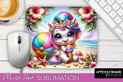 Unicorn Mouse Pad PNG - Beach Sublimation Mousepad Sublimation OrangeBrushStudio 