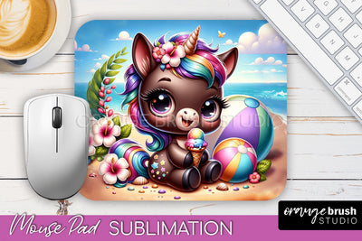 Unicorn Mouse Pad PNG - Beach Sublimation Mousepad Sublimation OrangeBrushStudio 