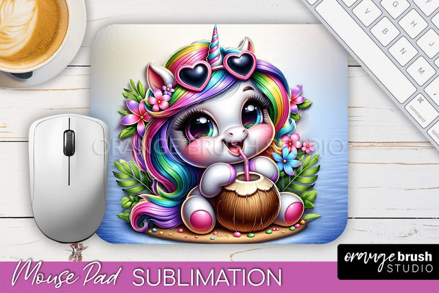 Unicorn Mouse Pad PNG - Beach Sublimation Mousepad Sublimation OrangeBrushStudio 