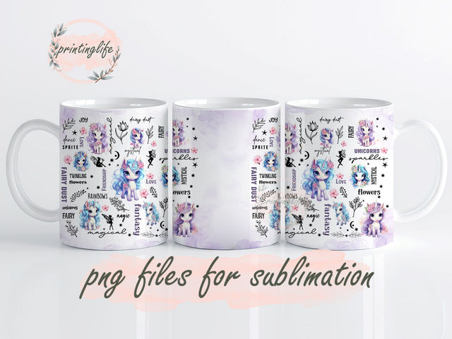 Unicorn Mug Wrap PNG, Cute Watercolor Sublimation Instant Digital Download, Magical Fairy Mug, Fantasy, Magical 11oz Sublimation PrintingLife 
