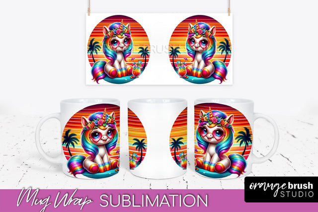 Unicorn Mug Wrap - Summer Beach Mug Sublimation Design Sublimation OrangeBrushStudio 