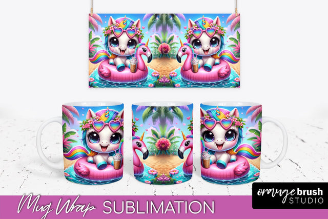 Unicorn Mug Wrap - Summer Beach Mug Sublimation Design Sublimation OrangeBrushStudio 