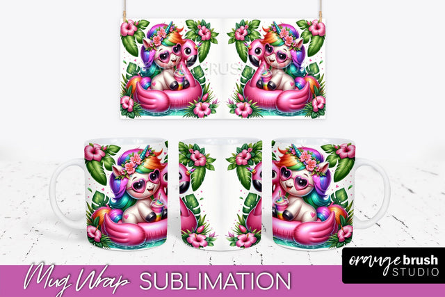 Unicorn Mug Wrap - Summer Beach Mug Sublimation Design Sublimation OrangeBrushStudio 