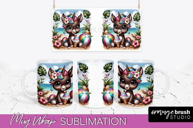 Unicorn Mug Wrap - Summer Beach Mug Sublimation Design Sublimation OrangeBrushStudio 