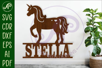 Unicorn name sign svg laser cut template design 2 SVG APInspireddesigns 
