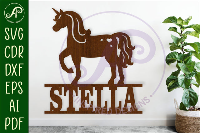 Unicorn name sign svg laser cut template design 2 SVG APInspireddesigns 
