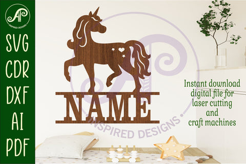 Unicorn name sign svg laser cut template design 3 SVG APInspireddesigns 