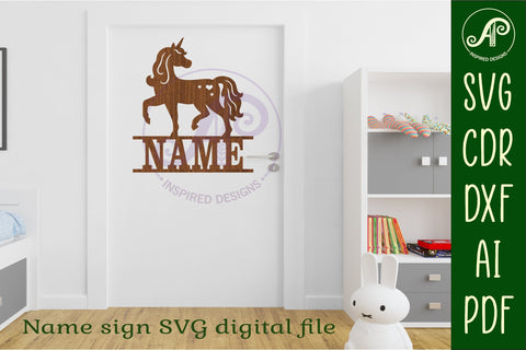 Unicorn name sign svg laser cut template design 3 SVG APInspireddesigns 