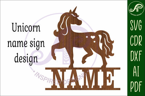 Unicorn name sign svg laser cut template design 3 SVG APInspireddesigns 