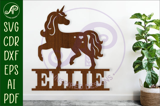 Unicorn name sign svg laser cut template design 3 SVG APInspireddesigns 