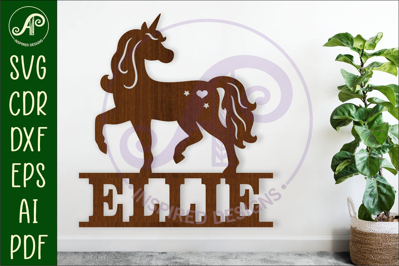Unicorn name sign svg laser cut template design 3 SVG APInspireddesigns 