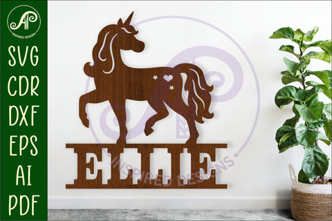 Unicorn name sign svg laser cut template design 3 SVG APInspireddesigns 