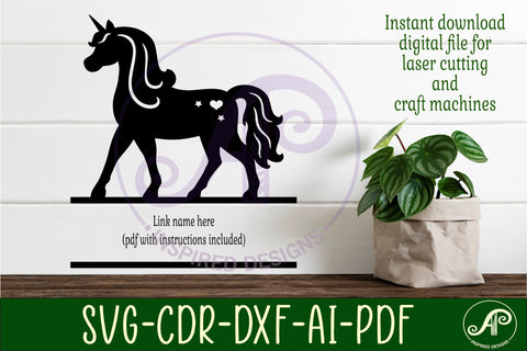 Unicorn name sign svg laser cut template SVG APInspireddesigns 