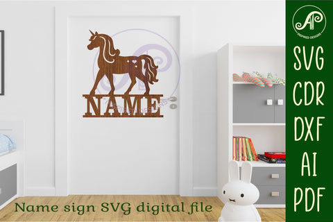 Unicorn name sign svg laser cut template SVG APInspireddesigns 