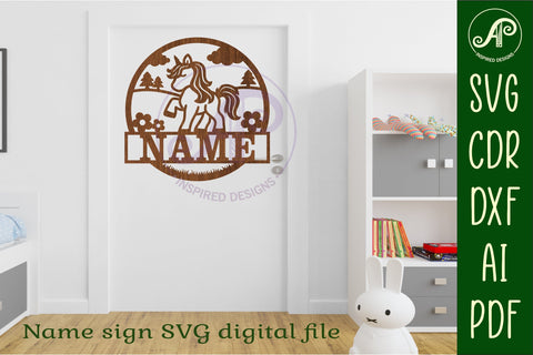 Unicorn name sign svg laser cut template SVG APInspireddesigns 
