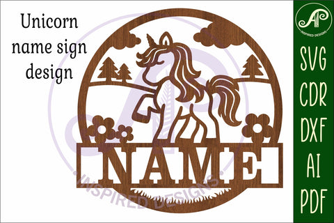 Unicorn name sign svg laser cut template SVG APInspireddesigns 