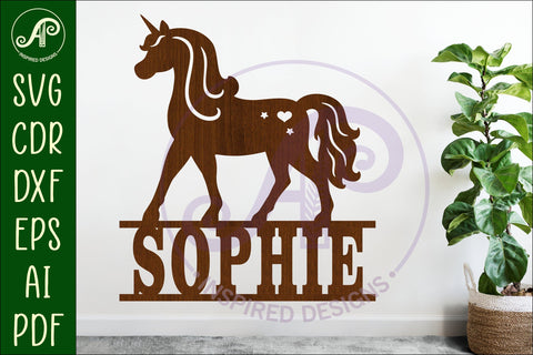 Unicorn name sign svg laser cut template SVG APInspireddesigns 