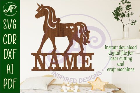 Unicorn name sign svg laser cut template SVG APInspireddesigns 