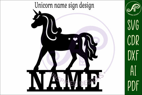Unicorn name sign svg laser cut template SVG APInspireddesigns 