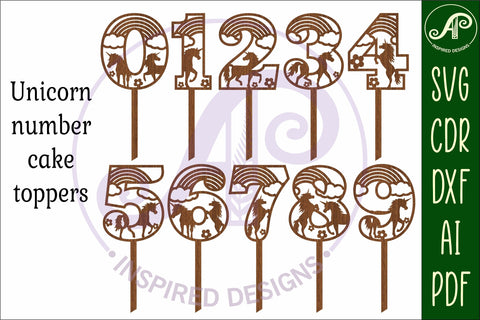 Unicorn number cake toppers SVG cut files SVG APInspireddesigns 