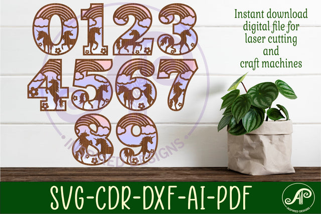 Unicorn numbers two layer wall sign SVG cut files SVG APInspireddesigns 