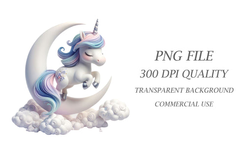 Unicorn on Moon Watercolor Clipart Sublimation Rupkotha 